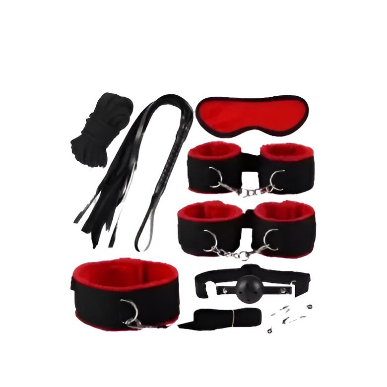 Red & Black 8 Pcs set BDSM Bondage Kit Set